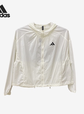 Adidas/阿迪达斯正品夏季女士拉链梭织连帽运动防晒外套KC6012