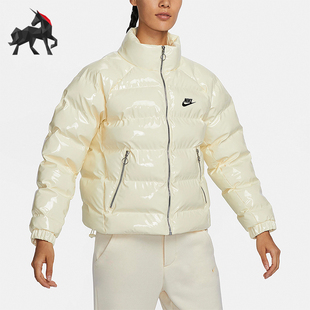 Nike/耐克冬季女士简约经典保暖宽松亮面漆皮棉服FQ3575-113
