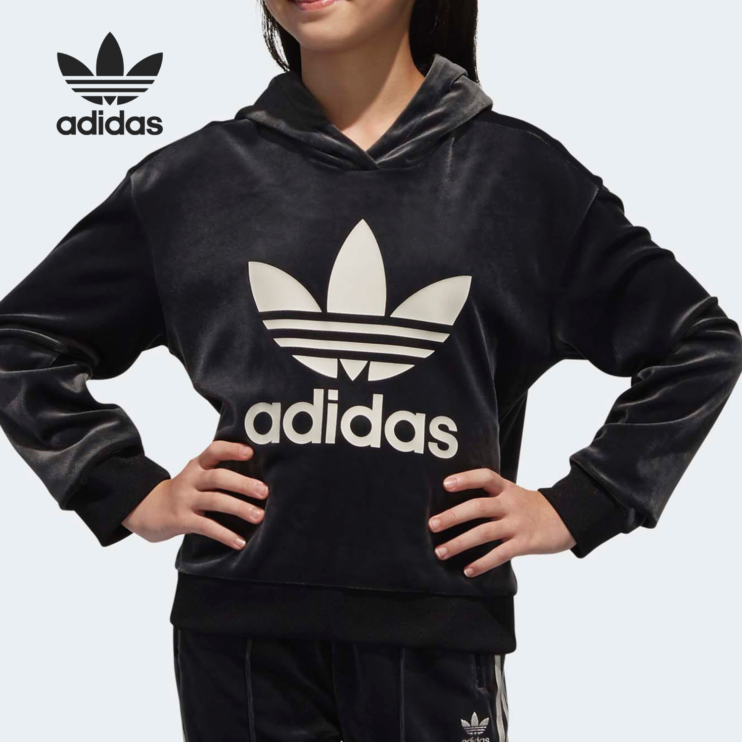 Adidas/阿迪达斯正品三叶草冬款大童运动休闲套头衫卫衣  D98909