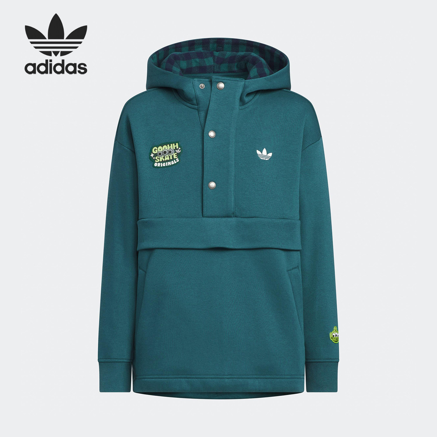 Adidas/阿迪达斯官方正品空新款儿童蓝绿色柔软连帽卫衣KB5150