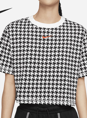 Nike/耐克正品女子千鸟格圆领透气运动短袖T恤 DD5034-100