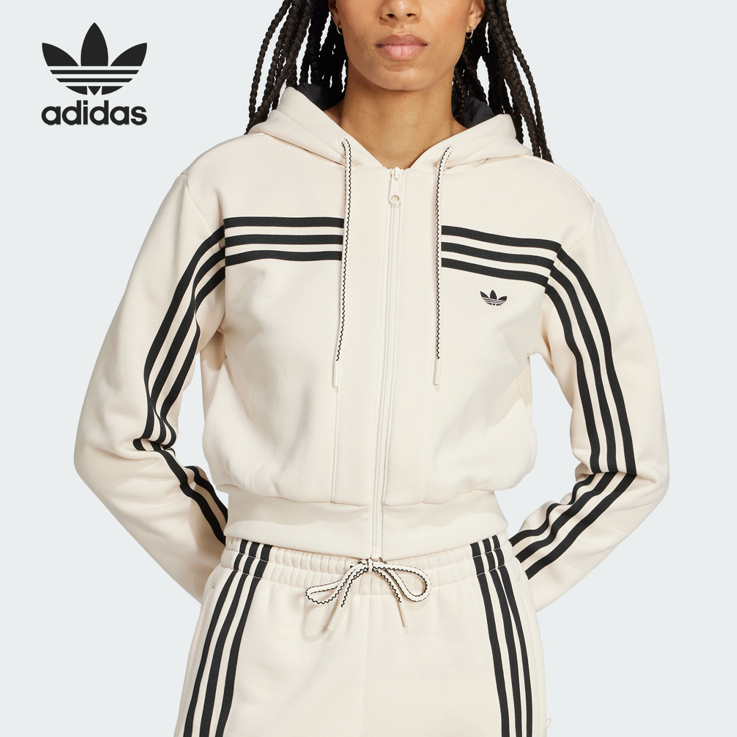 阿迪达斯女士短款抓绒运动外套