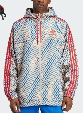 Adidas/阿迪达斯正品三叶草男士新款连帽印花夹克外套JJ1626