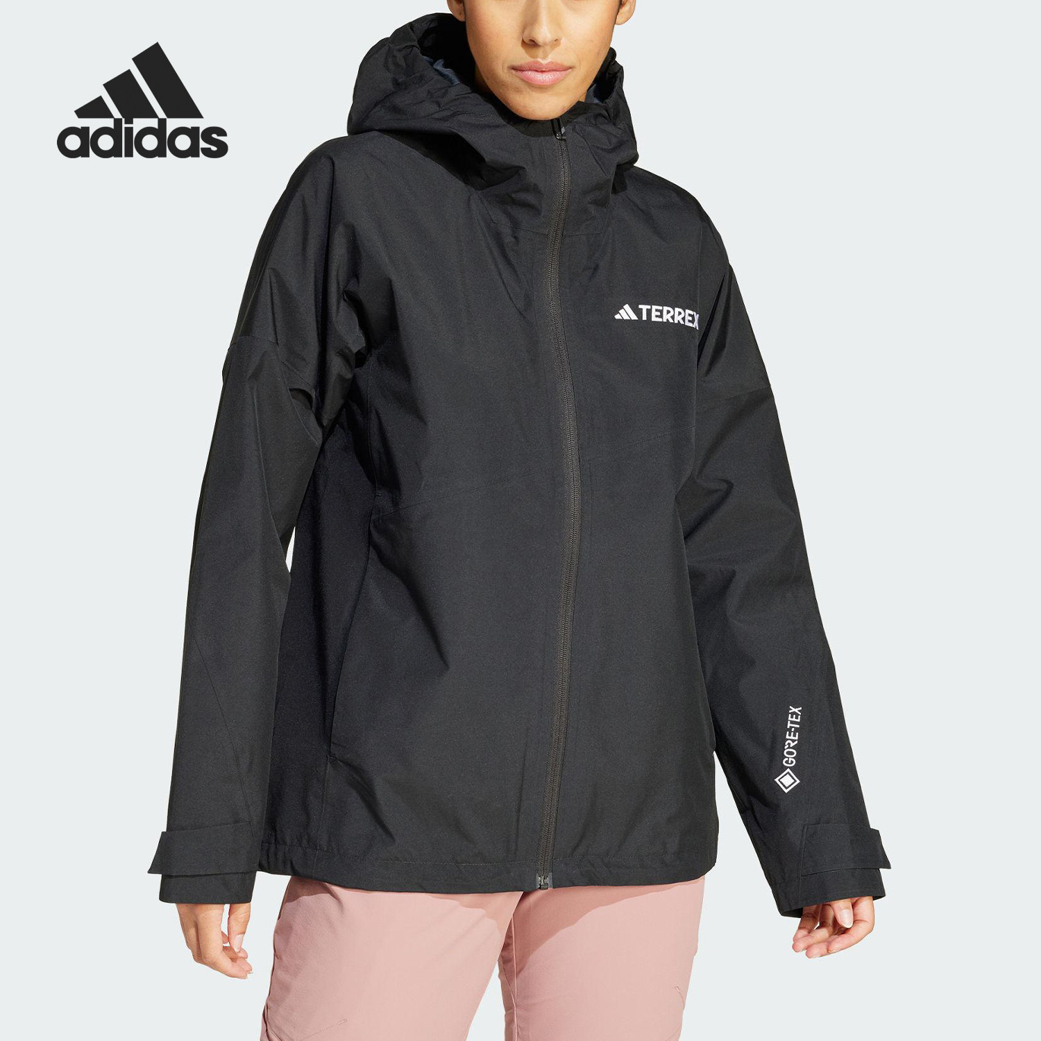 Adidas/阿迪达斯官方正品新款女士户外徒步登山连帽冲锋衣JD8362