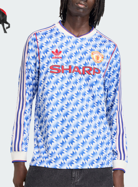 Adidas/阿迪达斯正品三叶草新款男蓝白色经典球场长袖球衣JM5498