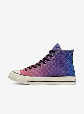 Converse匡威1970S新款男女笑脸印花粉紫渐变高帮帆布鞋 167635C