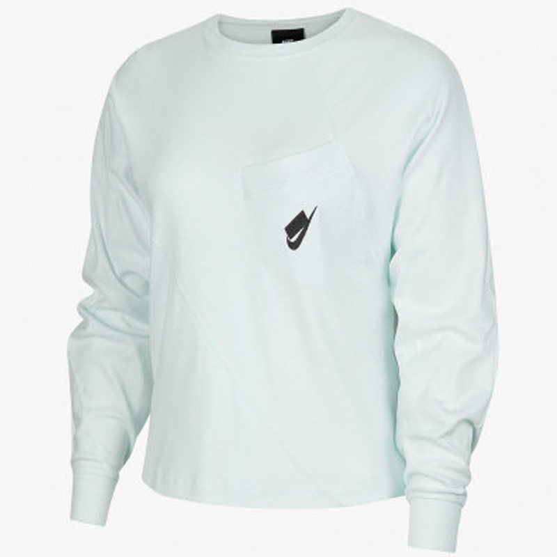 Nike/耐克正品女子小logo刺绣浅蓝休闲长袖T恤套头卫衣DC5285-394