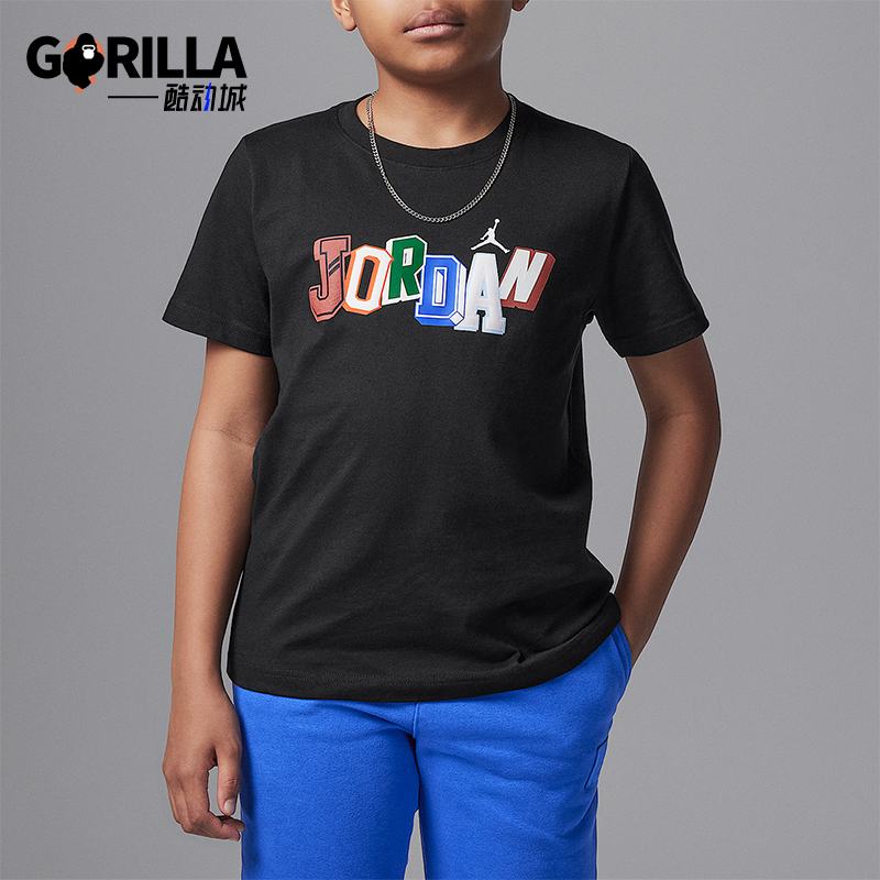 Nike/耐克正品JORDAN大童圆领针织透气经典印花短袖IB9296-010