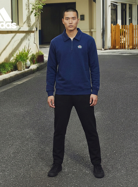 Adidas/阿迪达斯正品三叶草男士运动翻领套头日常卫衣JX8173