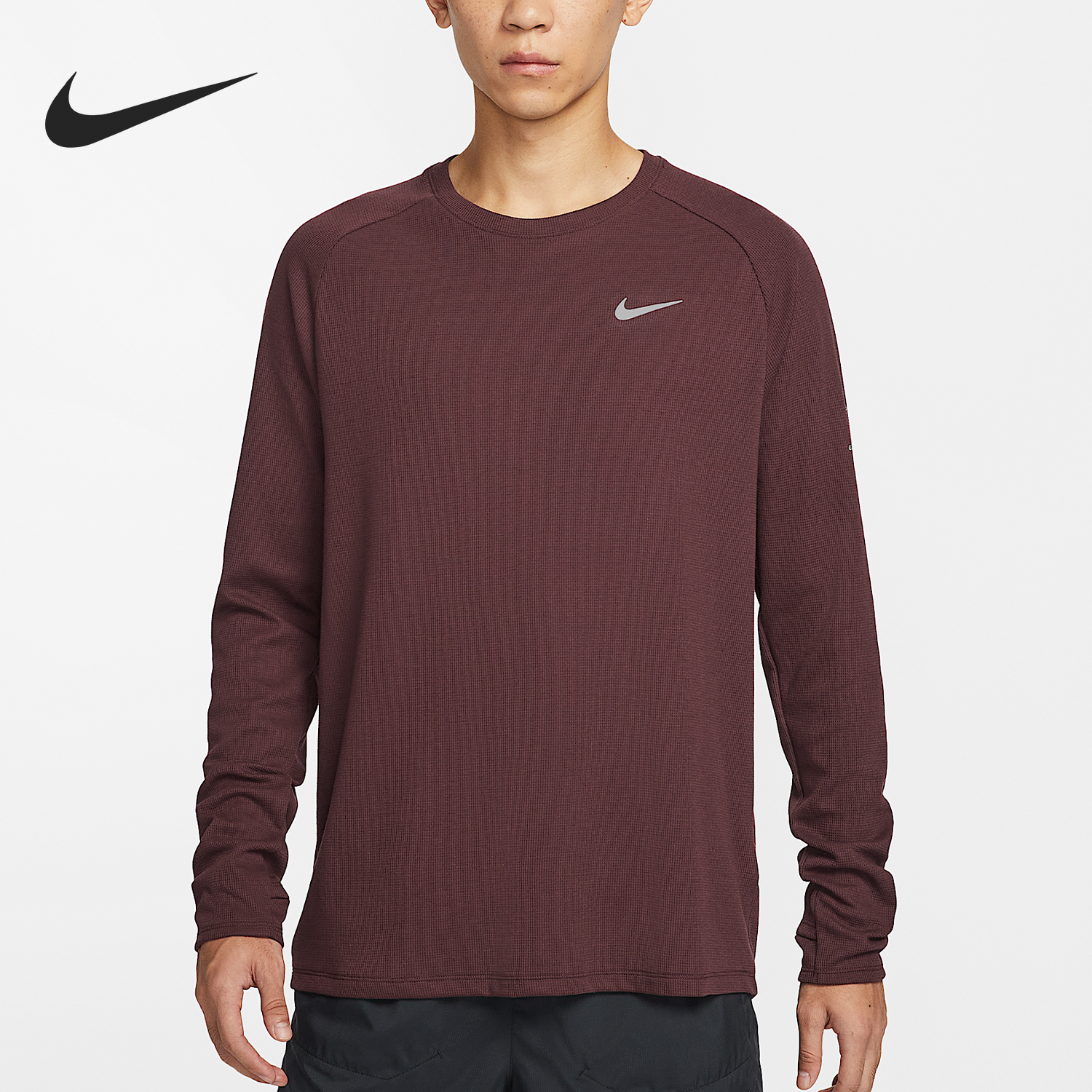 耐克男士反光圆领运动长袖