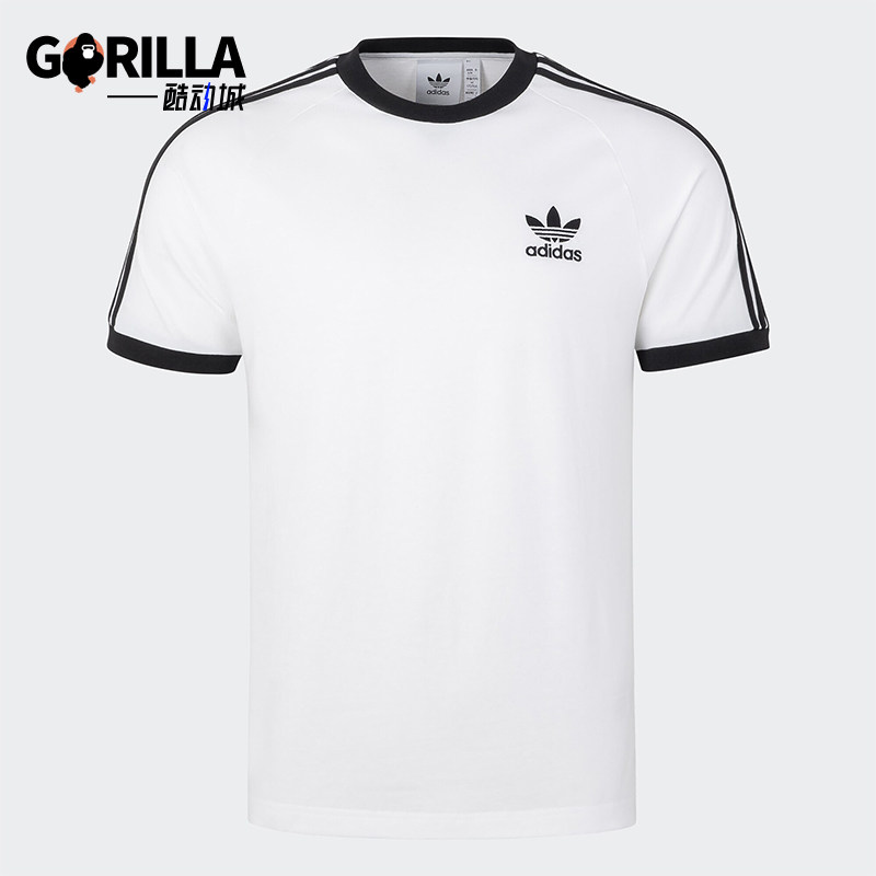 Adidas/阿迪达斯正品三叶草男士透气条纹运动修身短袖KB2460