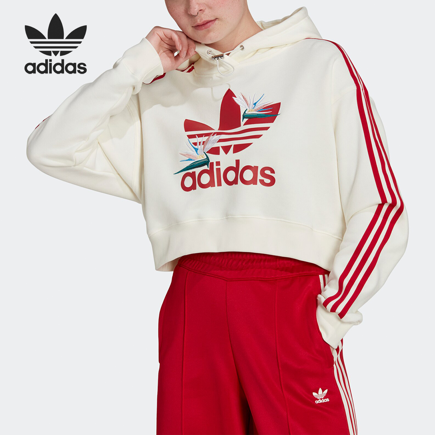 Adidas/阿迪达斯正品三叶草HOODIE女士运动连帽卫衣HK5210