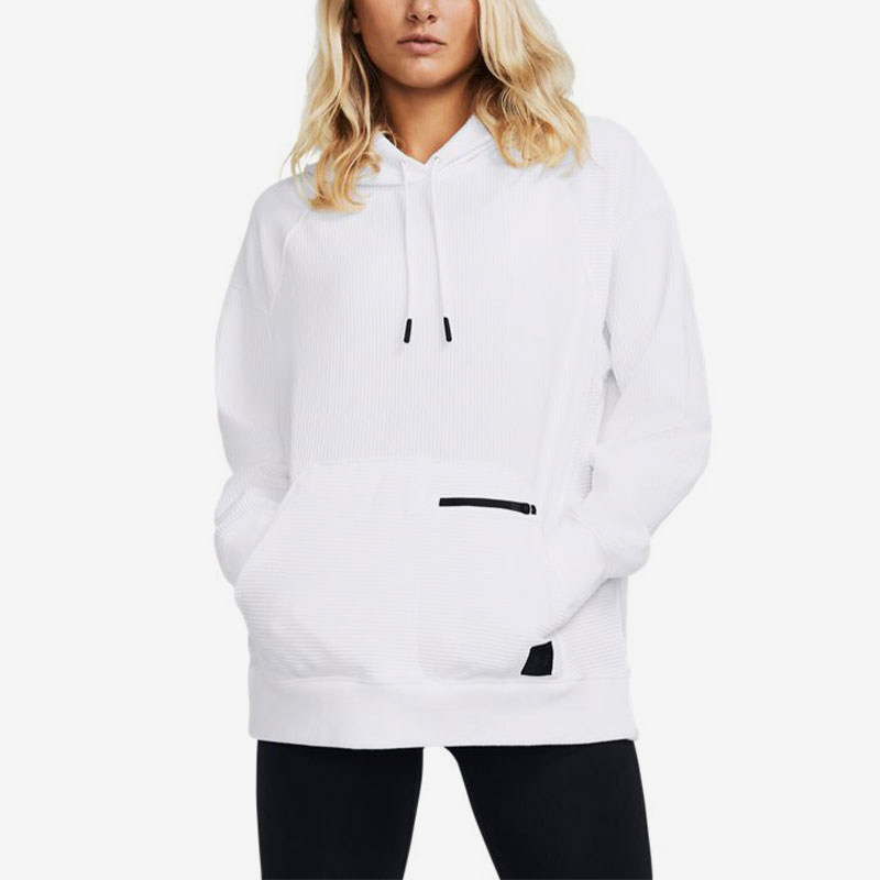 UA/安德玛正品秋冬女士针织训练运动简约宽松连帽卫衣1379775-100