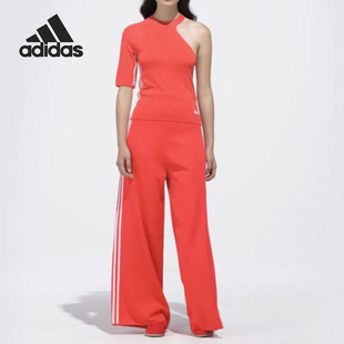阔腿长裤 Adidas DU7871 喇叭裤 单边条纹女子裤 阿迪达斯正品 当季
