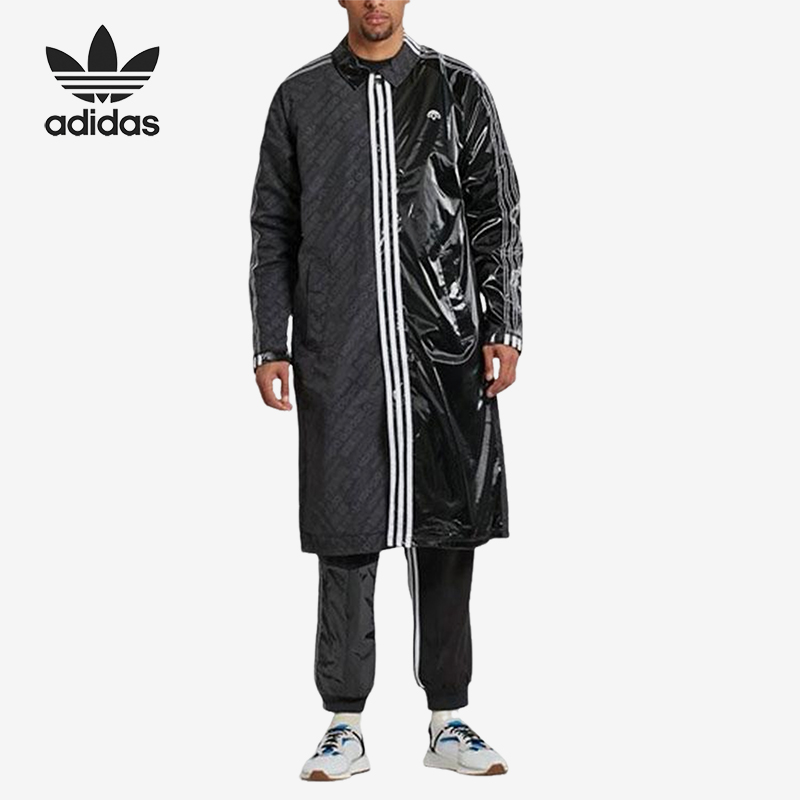 Adidas/阿迪达斯正品男女同款条纹翻领经典插肩长袖大衣BP6685