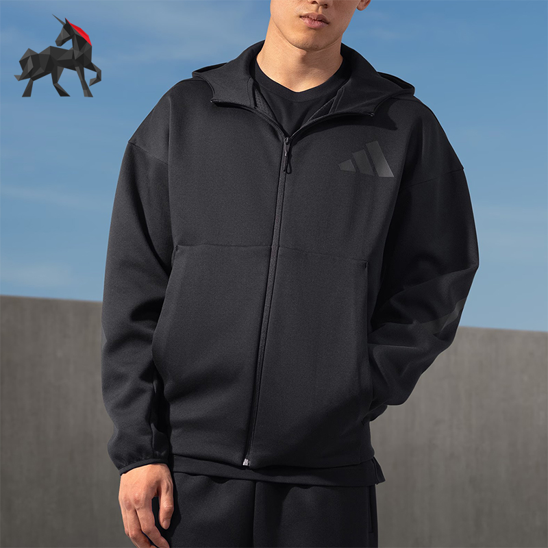 阿迪达斯男士款连帽休闲宽松外套