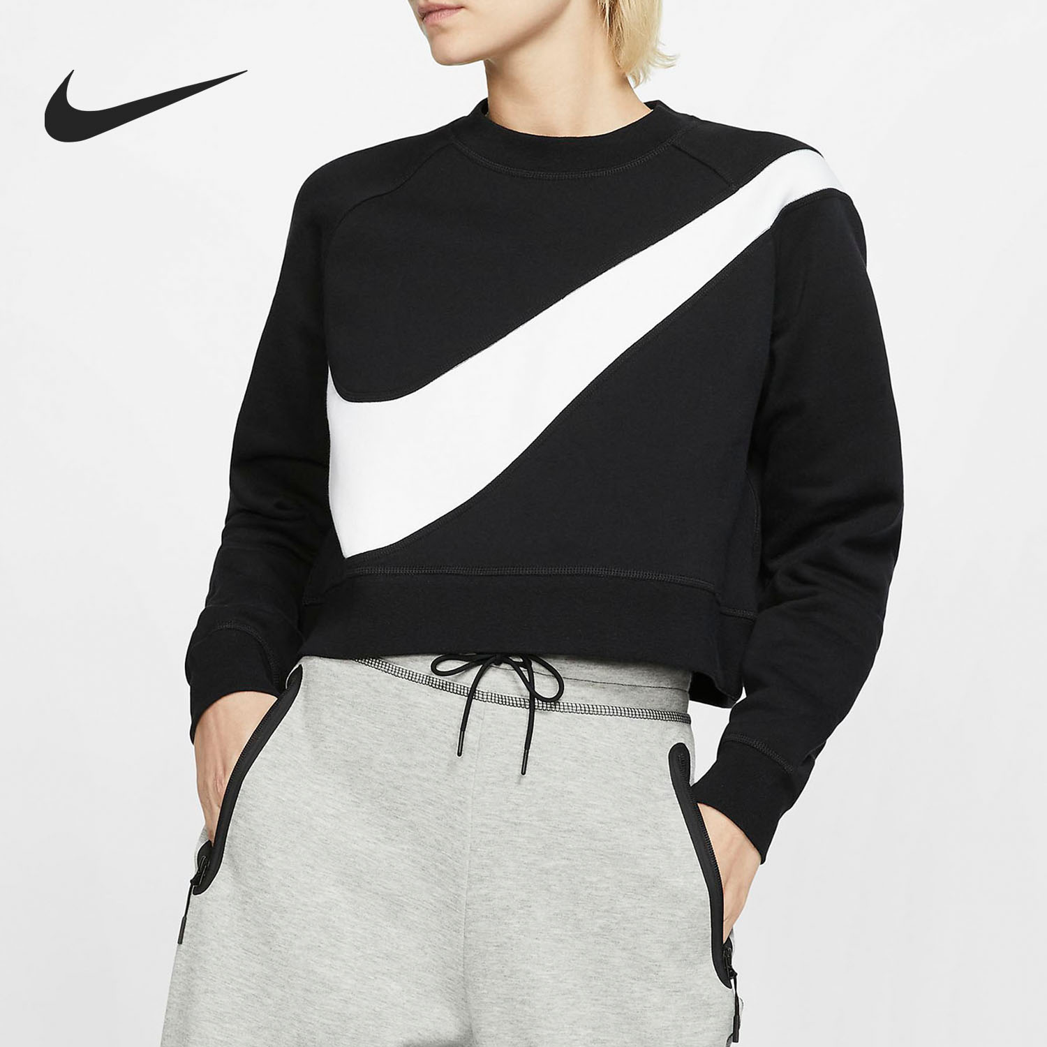 Nike/耐克正品秋季女子起绒圆领长袖短款上衣套头衫BV3934