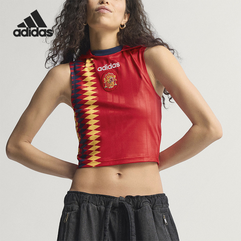 Adidas/阿迪达斯正品女士Logo修身短款连帽无袖足球衣KE2290