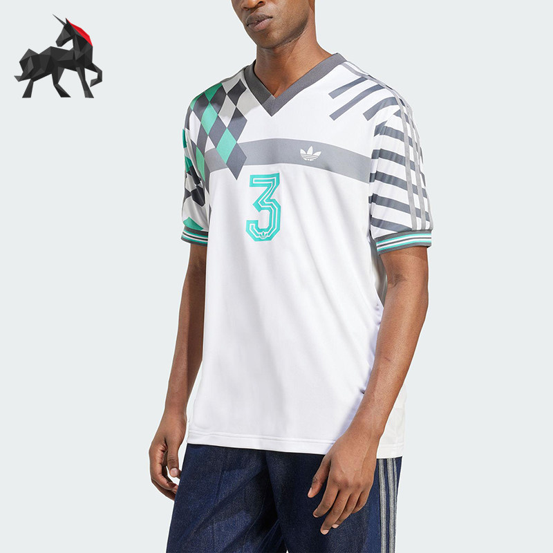 Adidas/阿迪达斯正品三叶草男士运动经典印花V领球衣短袖KD4870