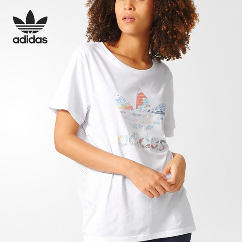Adidas/阿迪达斯正品三叶草女子网眼透气运动短袖T恤 BJ8283