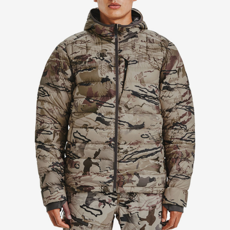 UA/安德玛正品运动男士保暖时尚印花户外拉链羽绒服1355327-999