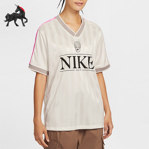 Nike/耐克正品夏季女士轻盈复古V领透气宽松运动短袖IH8505-133