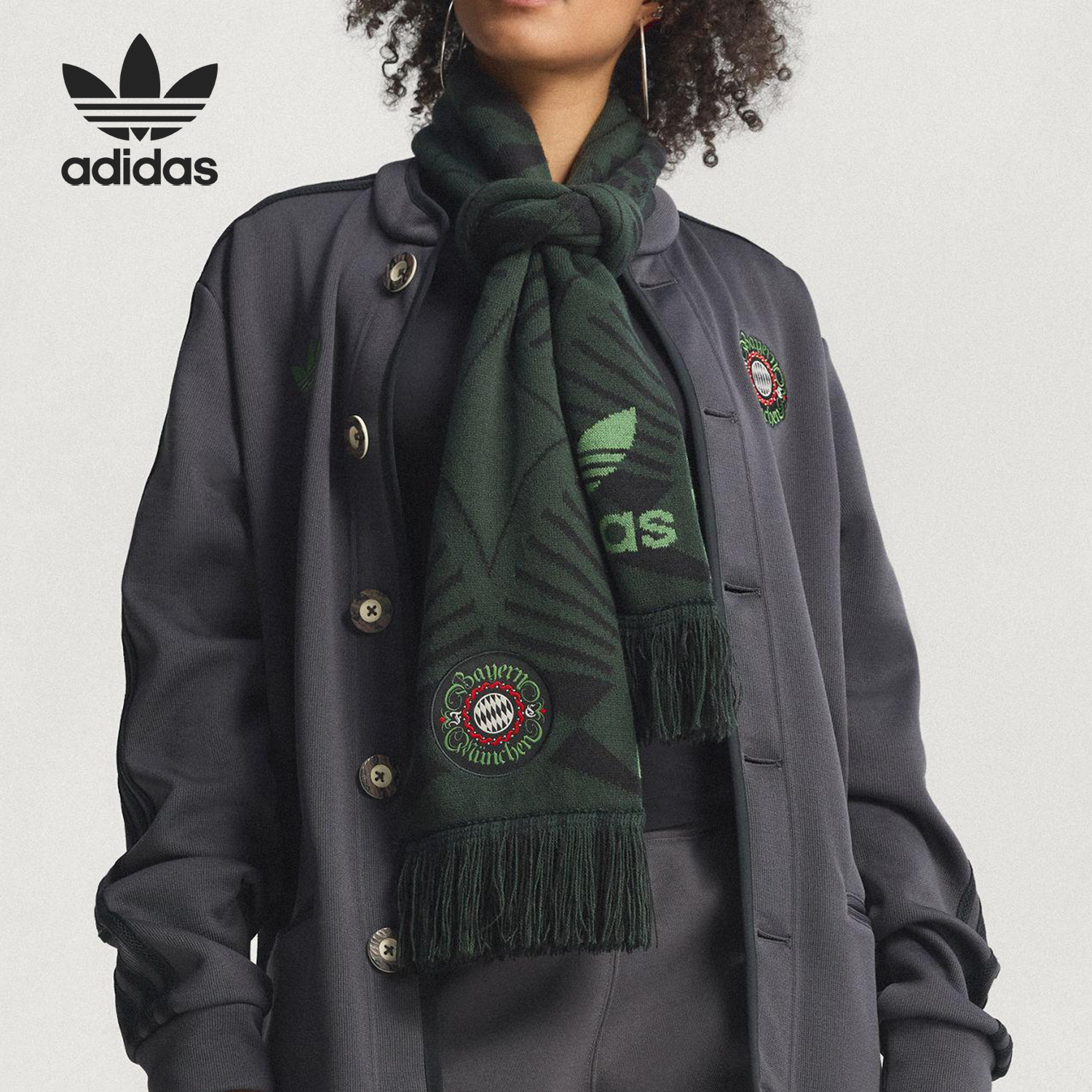 阿迪达斯男女保暖足球流苏围巾