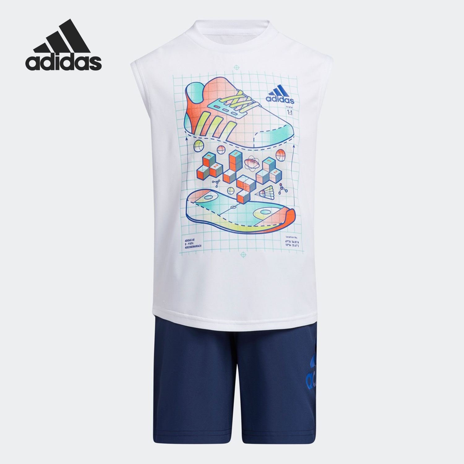 Adidas/阿迪达斯正品夏季宽松训练运动休闲小童短袖套装H45141