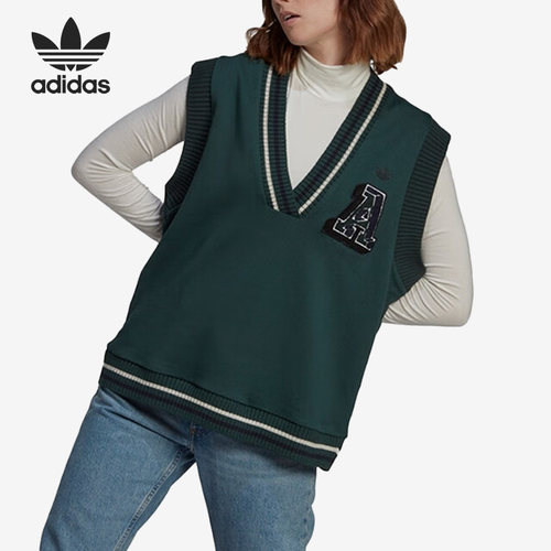 Adidas/阿迪达斯正品新款女子V领复古运动针织背心马甲IA8323
