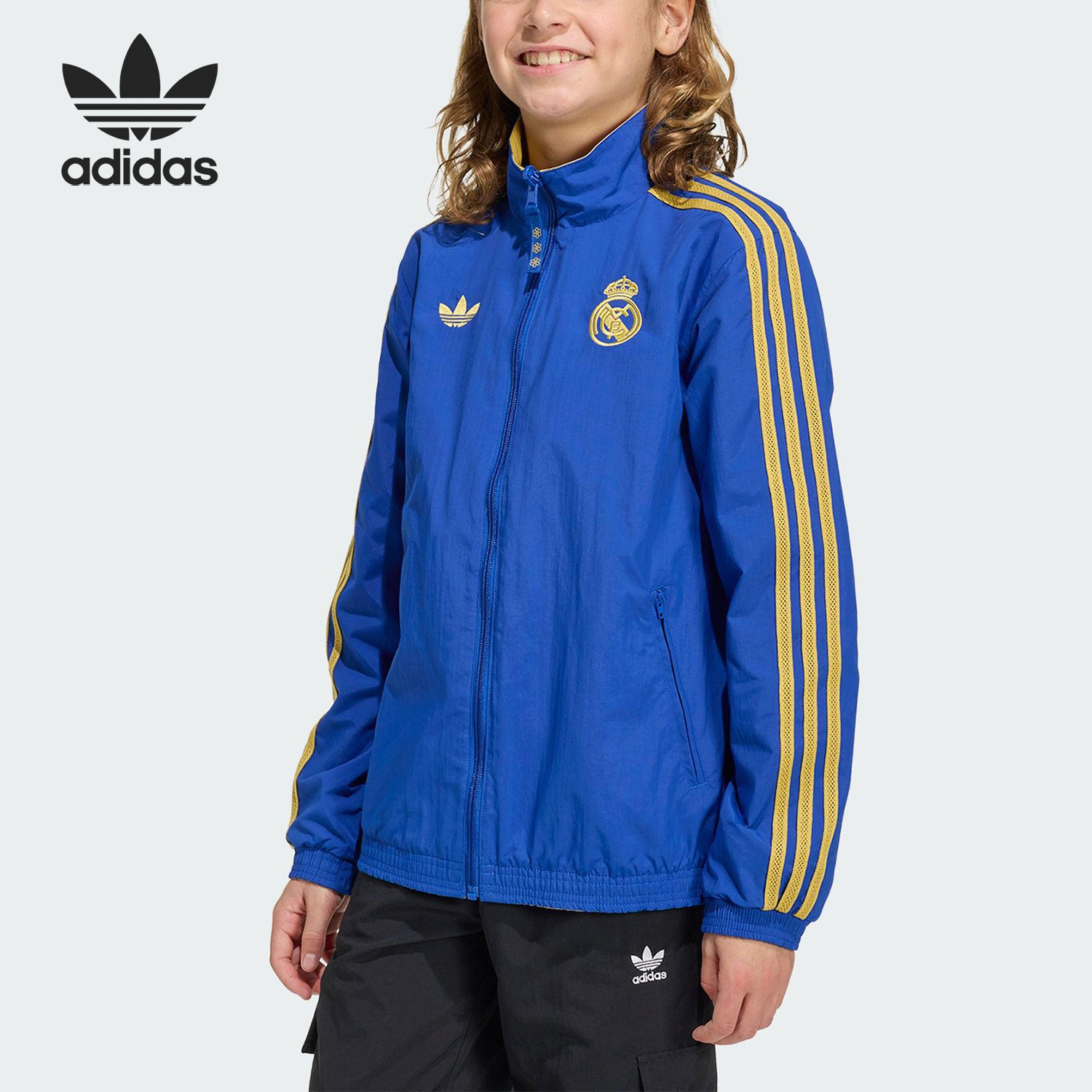 Adidas/阿迪达斯官方正品三叶草大童拉链训练足球复古夹克JZ2241