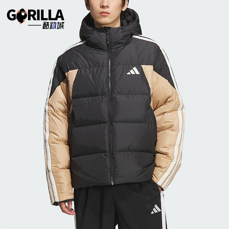 Adidas/阿迪达斯正品2025冬季款男士运动连帽拼接羽绒服KC2495