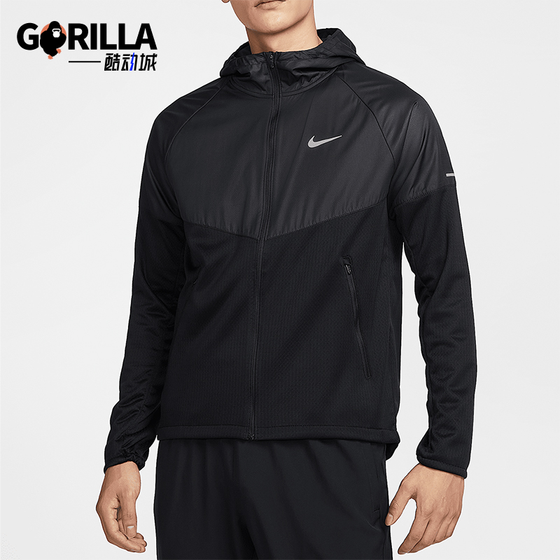 耐克男士连帽拼接跑步梭织外套