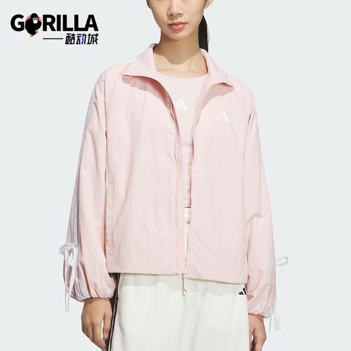 Adidas/阿迪达斯正品2025新款女士经典梭织蝴蝶结立领外套KB0086