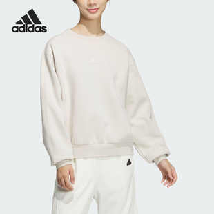 CREW女士宽松圆领运动卫衣JJ3568 LOGO Adidas 阿迪达斯正品