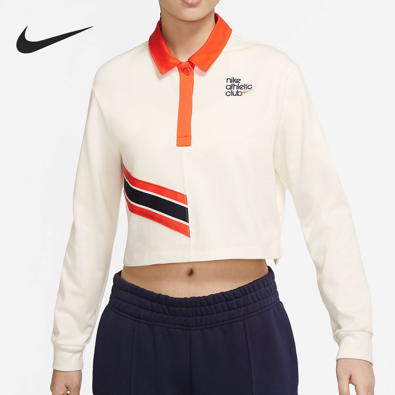 Nike/耐克官方正品ATHLETIC女子时尚短款长袖翻领T恤DQ9148-133 运动服/休闲服装 运动T恤 原图主图