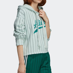 女子运动卫衣抽绳条纹套头卫衣 新款 DU9920 阿迪达斯正品 Adidas