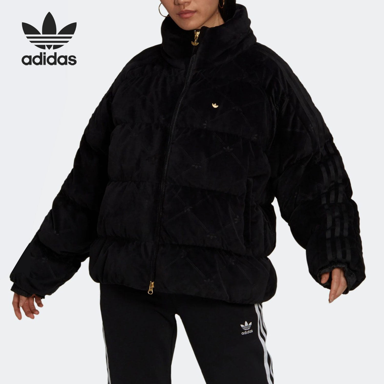 Adidas/阿迪达斯正品三叶草女子绒面保暖立领羽绒服GU1776