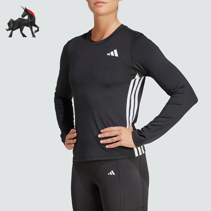 Adidas/阿迪达斯正品春秋女士运动柔软修身条纹透气长袖T恤JD6521