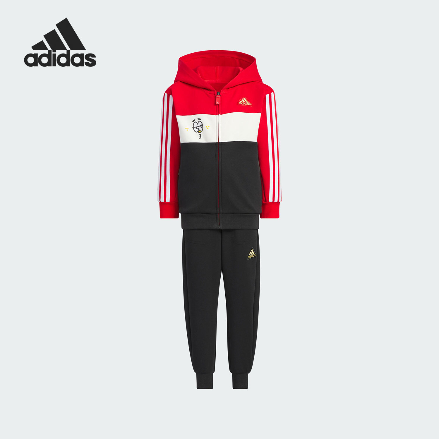 Adidas/阿迪达斯正品当季新款儿童印花运动连帽套装JF3868