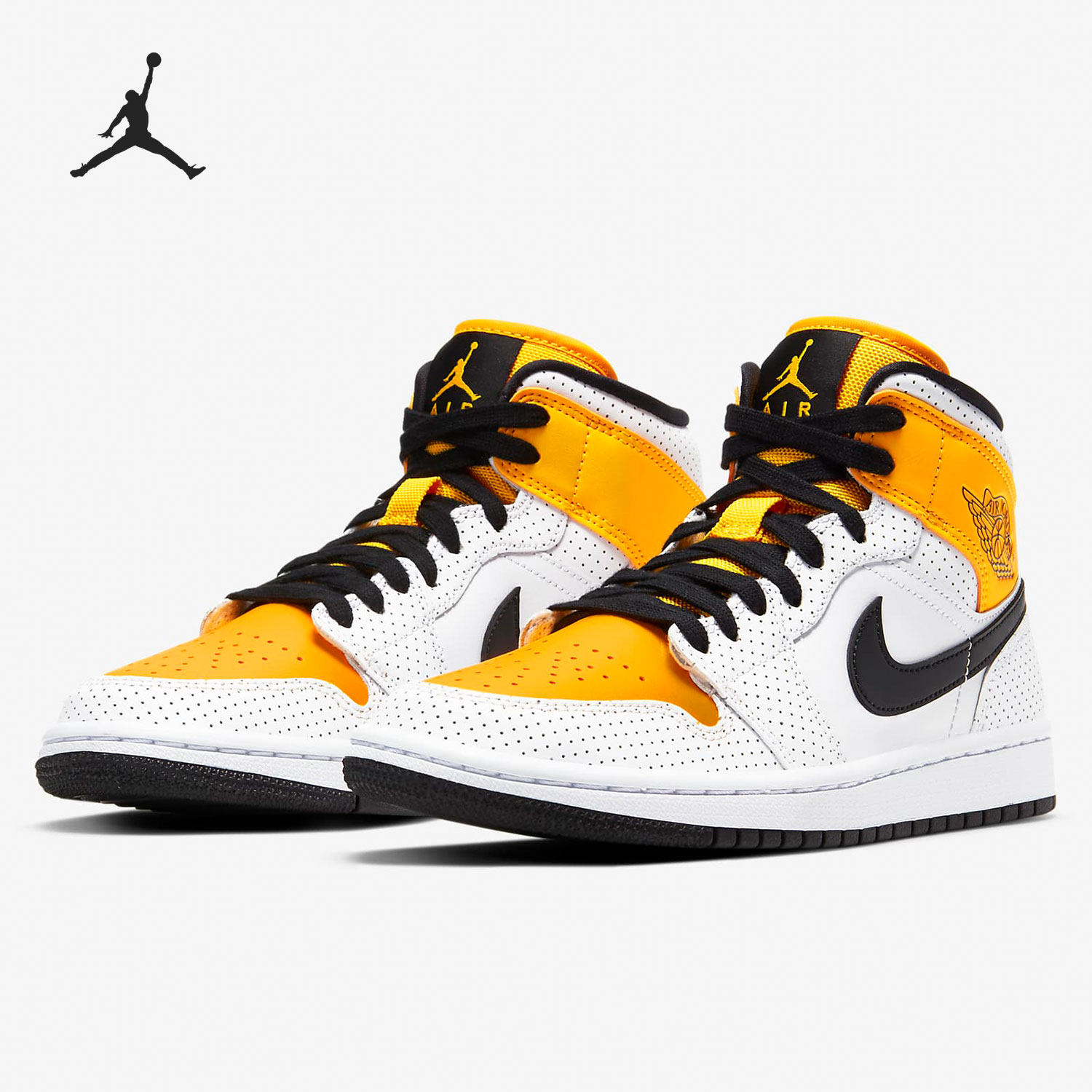 Nike/耐克正品Jordan1 Mid AJ1湖人白黄柠檬女子运动篮球鞋BQ6472