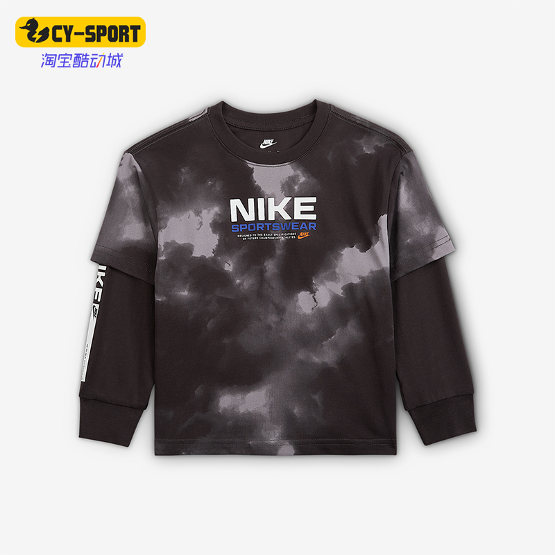 Nike/耐克正品2025小童圆领时尚印花假两件运动长袖IO2759-070
