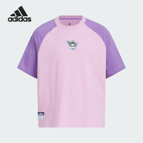 Adidas/阿迪达斯正品2025夏季款儿童透气拼接印花短袖JN1698