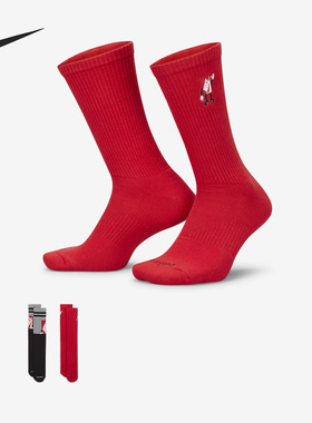 红色袜子Nike耐克本命年男袜棉质高筒袜女透气运动袜休闲袜FB3273