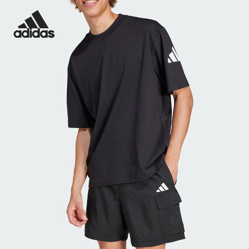 阿迪达斯男士透气运动宽松短袖