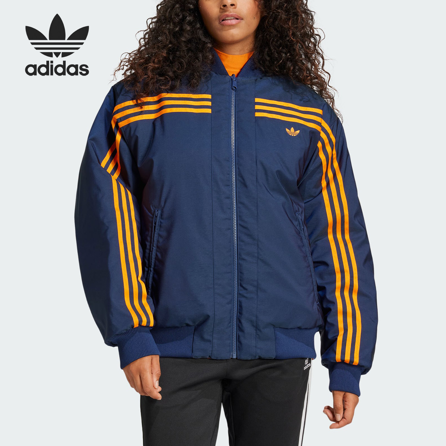 Adidas/阿迪达斯官方正品三叶草女士复古立领运动宽松棉服JN7657