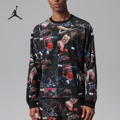 Nike/耐克正品Jordan男士印花针织宽松透气长袖T恤IF1831-010