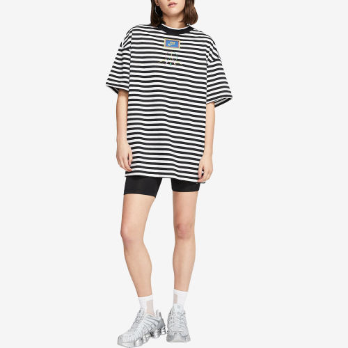 Nike耐克正品女款条纹宽松Logo印花圆领休闲短袖T恤CJ3570-010