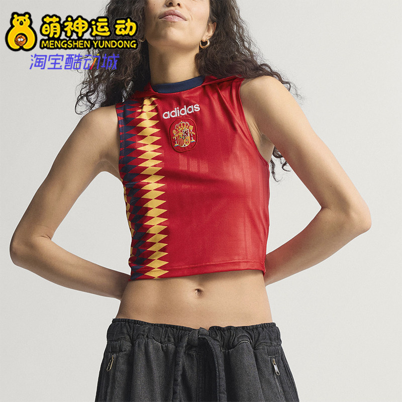 Adidas/阿迪达斯正品女士Logo修身短款连帽无袖足球衣KE2290