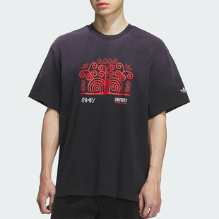 休闲圆领渐变针织运动短袖 三叶草男士 KC0095 阿迪达斯正品 Adidas