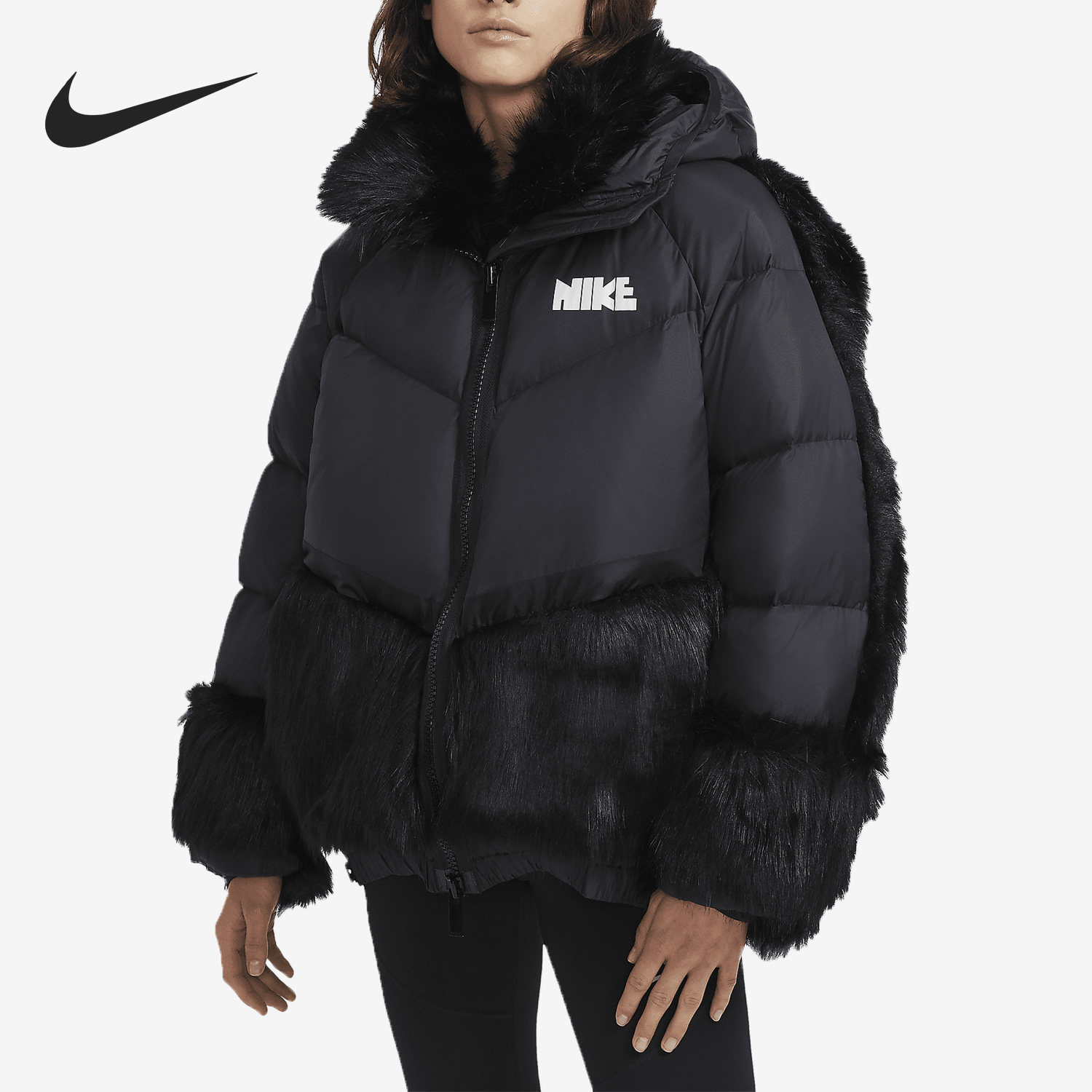Nike/耐克官方正品春季新款女子运动仿皮草拼接羽绒服CT3267-010